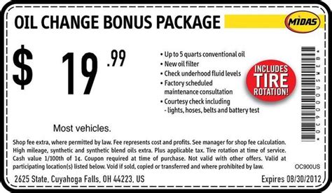 midas coupons|$29.99 oil change coupon.